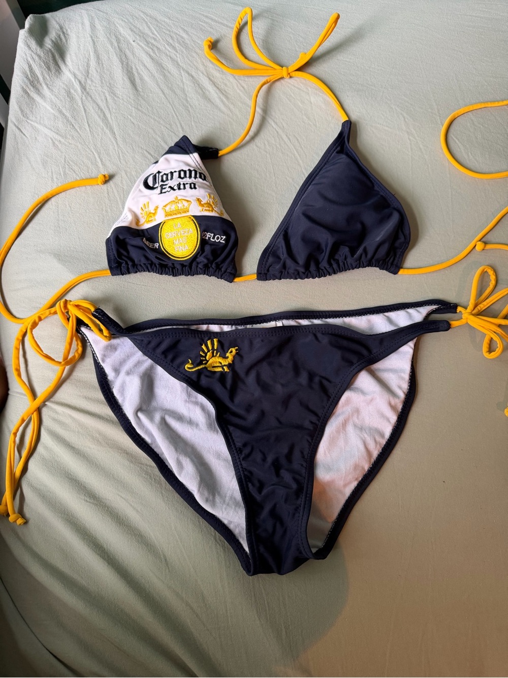 Women's CORONA EXTRA Navy & Yellow String Bikini